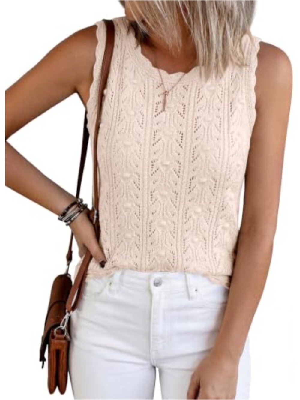 Women's Crochet Sweater Vest Sleeveless Hollow Out Tank Top Summer Cover Up